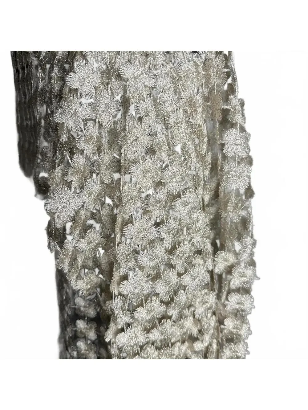 Vintage Ivory Floral Crochet Lace Shawl Scarf Wrap Boho Cottagecore Romantic